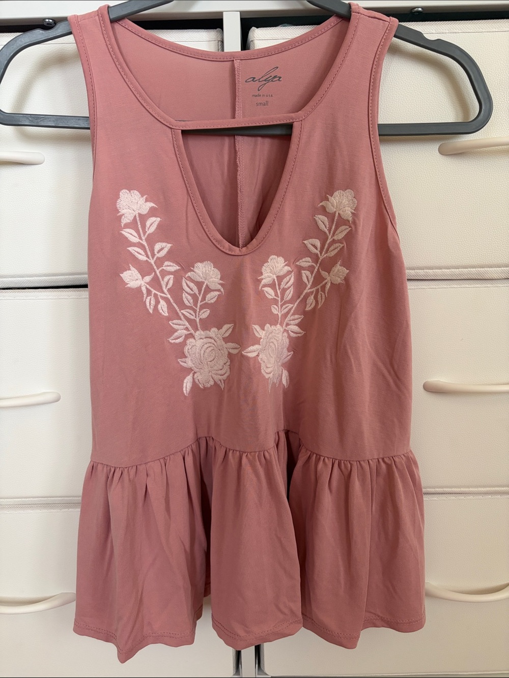 Alya Rose Mauve Embroidered Peplum Tank
